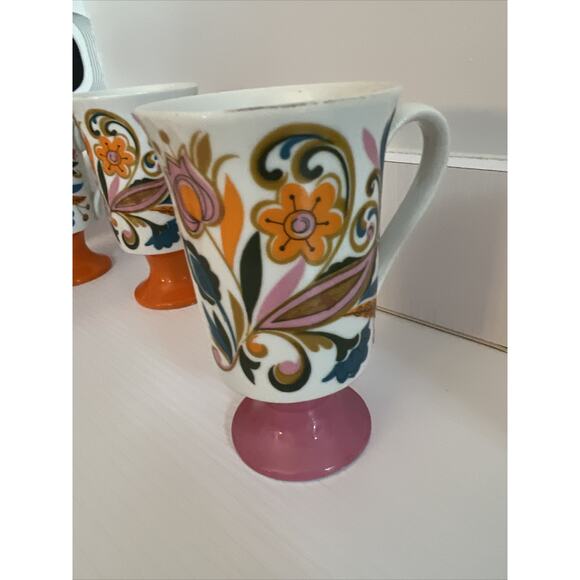 Royal Crown Arnart Psychedelic Mugs Cups Mug Groovy Pedestal Footed Set Of 6 - Picture 8 of 16